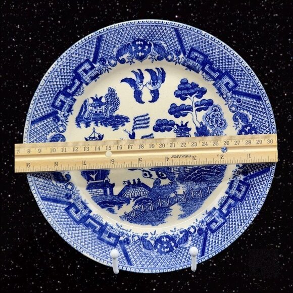 Vintage BLUE WILLOW Luncheon PLATE Set 3 Cobalt Blue Ceramic Japanese 9”W - Picture 6 of 10
